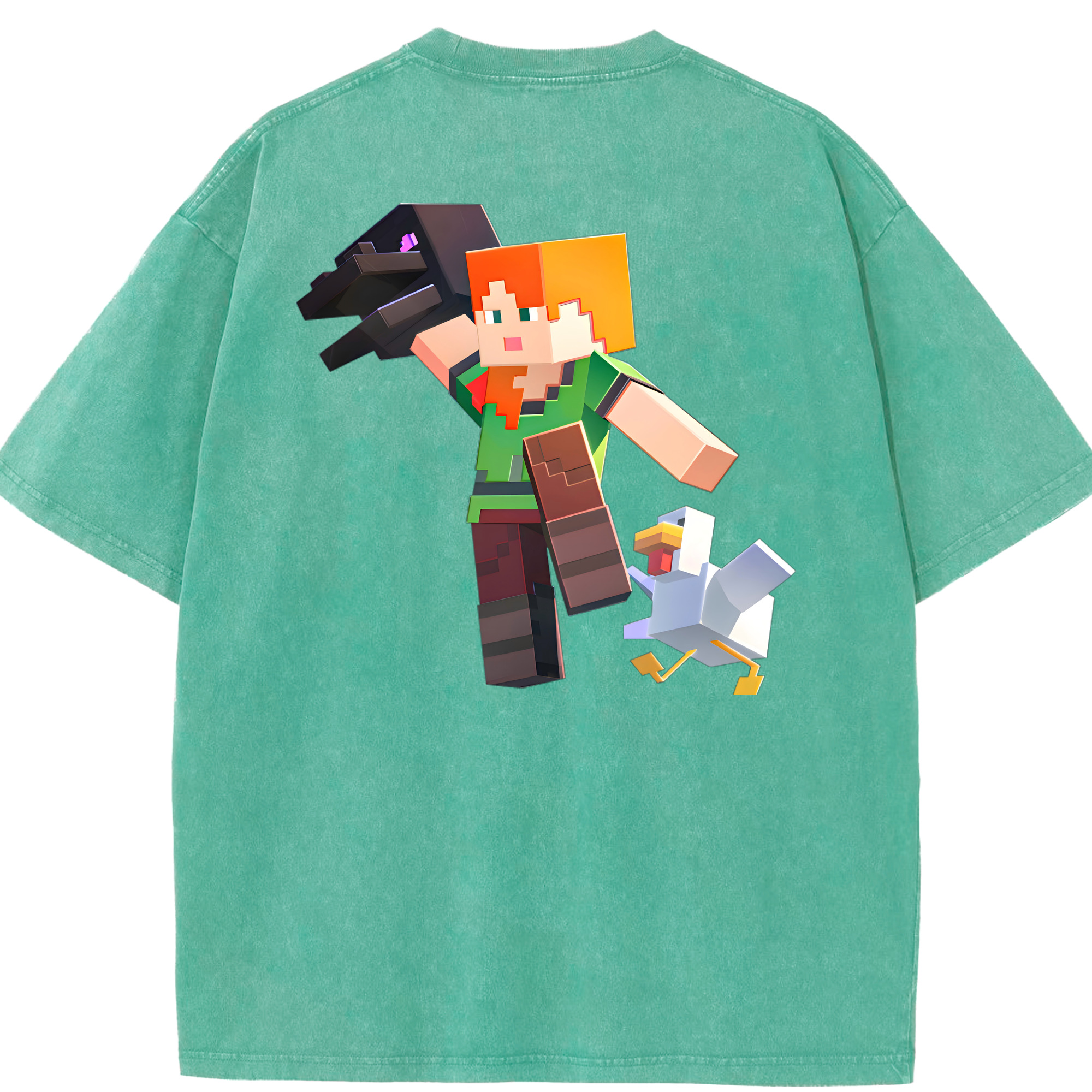 （画像用） マインクラフト ブロックの世界 Minecraft MC Block world 綿100% ヴィンテージ風 半袖Tシャツ（背面プリント）